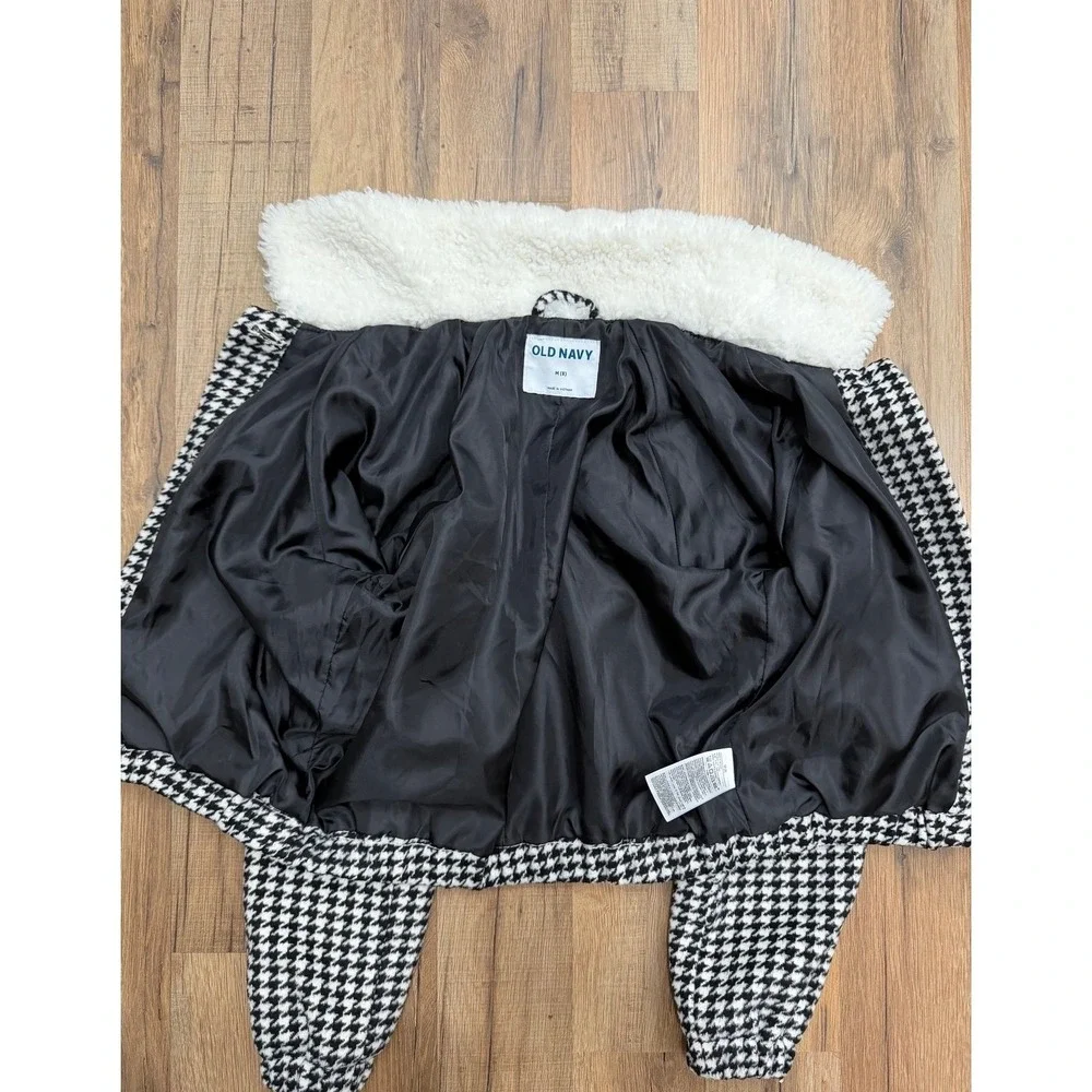 Old Navy Girls Houndstooth Sherpa Collar Jacket Size M 8 Black White